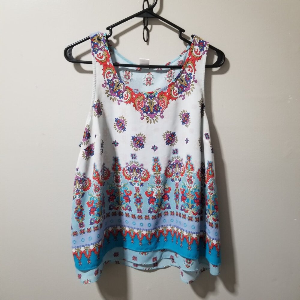 Bila Layered Multi Floral Tank Top Boho Cottagecore Beach Vacation Large